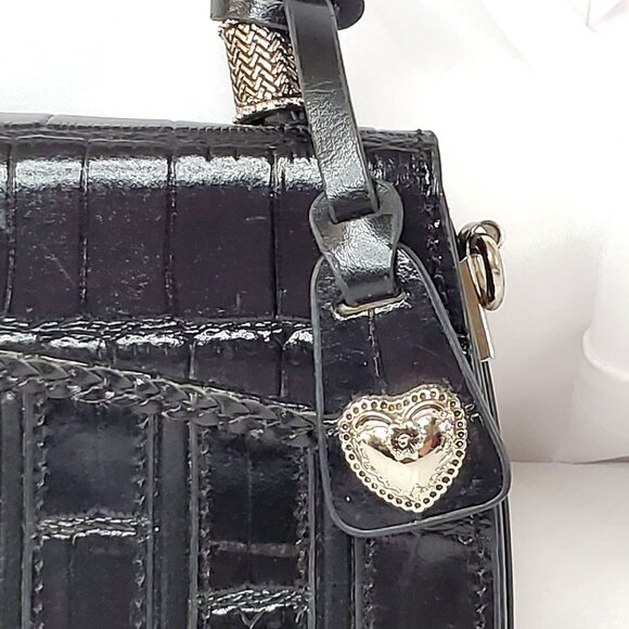 VTG M.C. MARC CHANTAL Black Embossed Croc Leather Handbag & Heart Charm - Picture 5 of 13